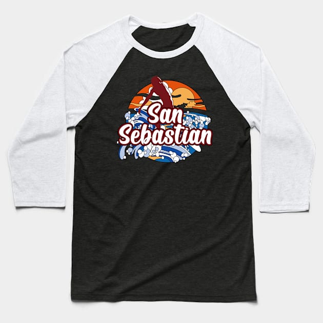 San Sebastian surfing trip gift. Perfect present for mother dad father friend him or her Baseball T-Shirt by SerenityByAlex